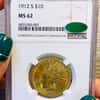 1912 S $10 Indian Head Gold Eagle Coin NGC MS 62 CAC