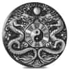 2019 Tuvalu 2 oz Silver Double Dragon High Relief Antiqued Coin (w/Box & COA)