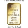 5 Gram PAMP Suisse Gold Bar .9999 Fine (In Assay)