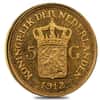 1912 Netherlands 5 Gulden Wilhelmina Gold Coin AU/BU AGW .0972 oz