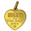 5 gram Argor Heraeus ARY Rainbow Heart Hologram Gold Pendant .9999 Fine (Scruffy)