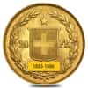 Switzerland Gold 20 Francs Helvetica Avg Circ AGW .1867 oz (1883-1896, Random Year)