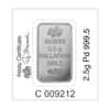 2.5 gram Palladium Bar PAMP Suisse Lady Fortuna .9995 Fine (In Assay from Multigram)