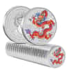 Box of 100 - 2024 1 oz Colorized Lunar Red Dragon Silver Coin BU Perth Mint