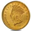 $1 Gold Indian Princess Head Type 3 - Almost Uncirculated AU (Random Year, 1856-1889) 