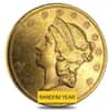 $20 Gold Double Eagle Liberty Head Type II - Almost Uncirculated AU (Random Year, 1866-1876)