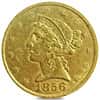 1856 $5 Liberty Head Half Eagle Gold Coin AU (Cleaned)