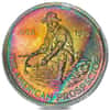 1985 1 oz Engelhard Prospector Silver Round .999 Fine (Rainbow Toning, 25856)