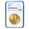 1922 $20 Gold St. Gaudens Double Eagle Coin NGC MS 62