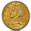 1901/0 S $5 Liberty Head Half Eagle Gold Coin NGC AU 58