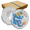 Box of 100 - 2024 1 oz Colorized Lunar Blue Dragon Silver Coin BU Perth Mint