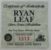 Ryan Leaf Highland Mint 1 oz .999 Fine Silver Limited Edition Commemorative Medallion w/ COA