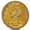 1886 S $5 Liberty Head Half Eagle Gold Coin NGC AU 58