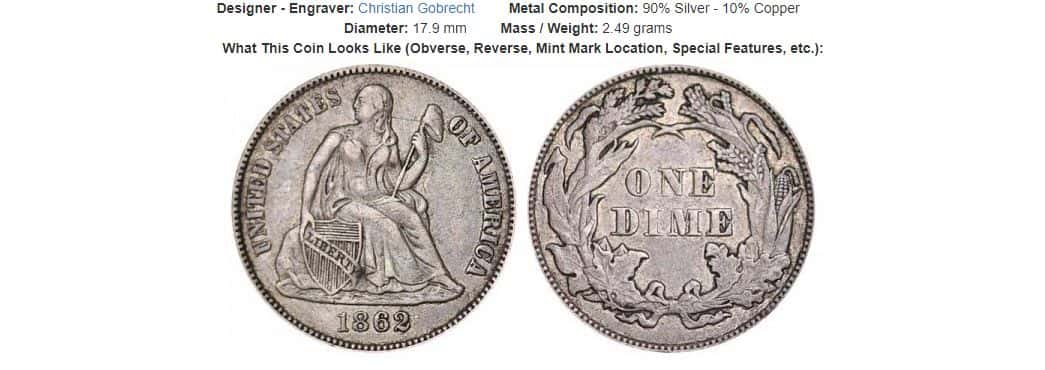  Liberty Seated Dime Legend on Obverse (1860-1891)