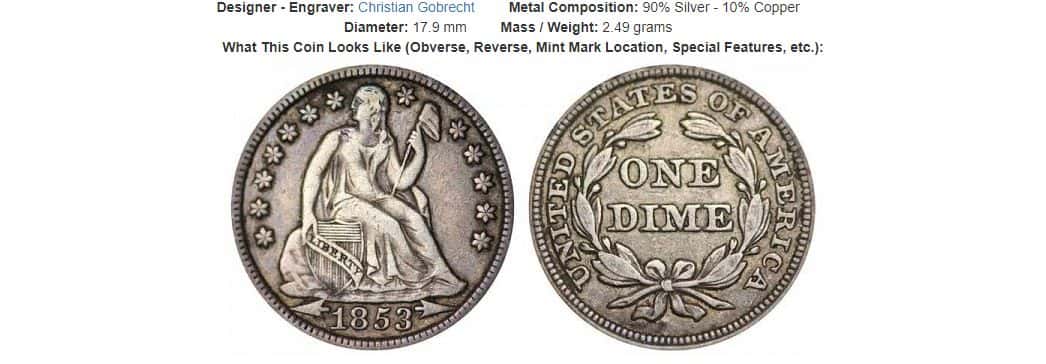 Liberty Seated Dime Arrows at Date (1853-1855)