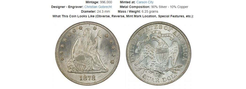 1878-CC Seated Liberty Quarter