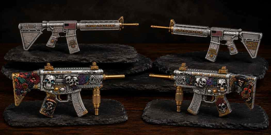 New M16 & Día de los Muertos Gun Shaped Silver Collectibles Debut