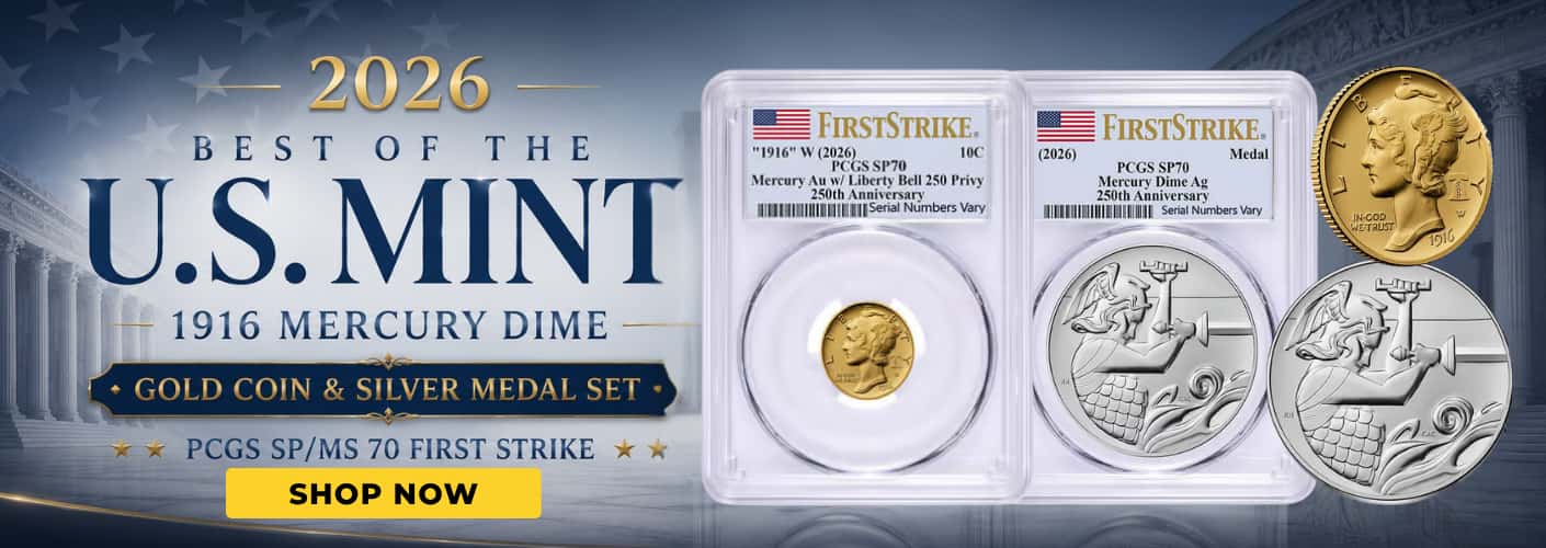 2026 Best of the US Mint 1916 Mercury Dime Gold Coin & Silver Medal Set PCGS SP/MS 70 FS