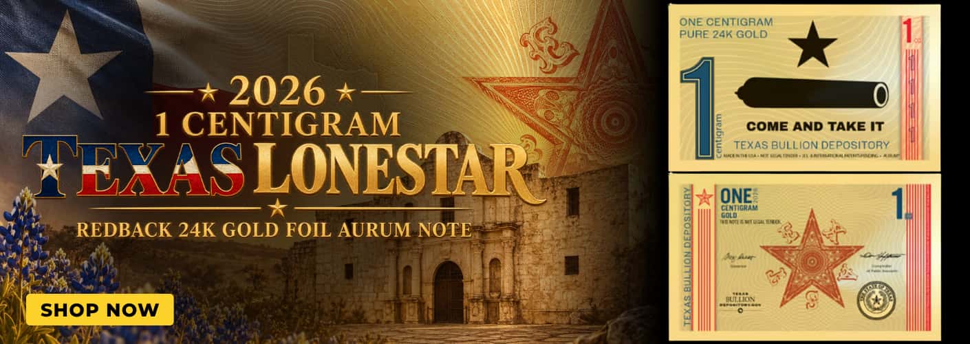 2026 1 Centigram Texas Lonestar Redback 24K Gold Foil Aurum Note