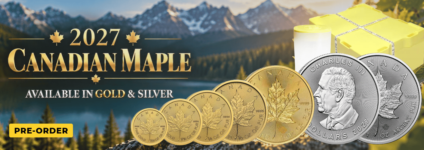 2027 1 oz Canadian Maple Leaf Coins BU Gold  and Silver Bullion