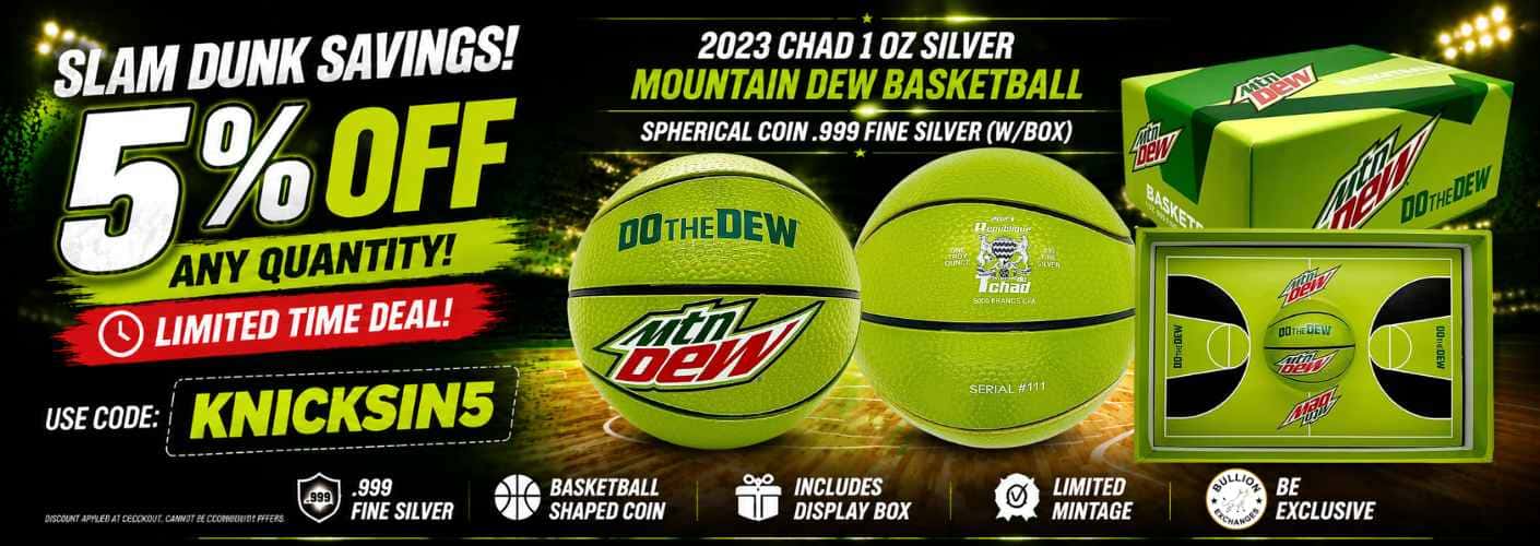 2023 Chad 1 oz Silver Mountain Dew Basketball Spherical Coin