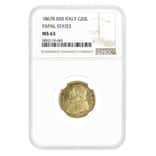 1867 XXI 20 Lire Italy Papal States Gold Coin NGC MS 63