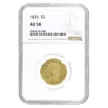 1835 $5 Classic Head Half Eagle Gold Coin NGC AU 58