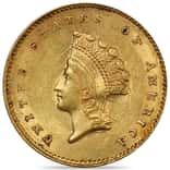 1854-1856 $1 Gold Indian Princess Head Type 2 - Almost Uncirculated AU (Random Year)