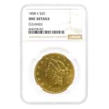1858-S $20 Liberty Head Double Eagle Gold Coin NGC UNC Details