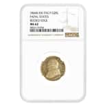 1866 XXI 20 Lire Italy Papal States Gold Coin Reeded Edge NGC MS 62
