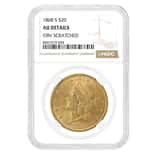 1868 S $20 Liberty Head Double Eagle Gold Coin NGC AU Details