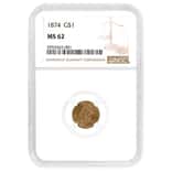 1874 $1 Gold Indian Princess Head Type 3 NGC MS 62