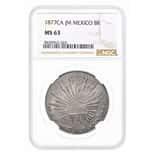 1877 CA JM Mexico 8 Reales Cap & Rays Silver Coin NGC MS 63