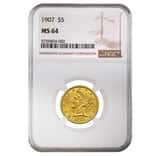 1907 $5 Liberty Head Half Eagle Gold Coin NGC MS 64