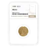 1909 $2.5 Indian Head Quarter Eagle Gold Coin NGC MS 61