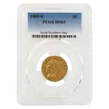 1909 D $5 Gold Half Eagle Indian Head PCGS MS 63