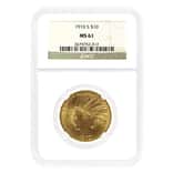 1910-S $10 Indian Head Gold Eagle Coin NGC MS 61