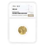 1911 $2.5 Indian Head Quarter Eagle Gold Coin NGC MS 64