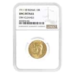 1911 EB Russia 10 Roubles Nicholas II Gold Coin NGC UNC Details