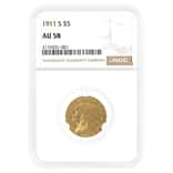 1911-S $5 Indian Head Half Eagle Gold Coin NGC AU 58