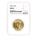 1912 $10 Indian Head Gold Eagle Coin NGC MS 64