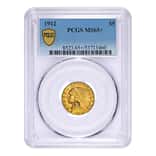 1912 $5 Indian Head Half Eagle Gold Coin PCGS MS 65+