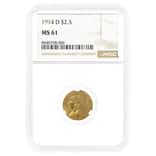 1914-D $2.5 Indian Head Quarter Eagle Gold Coin NGC MS 61
