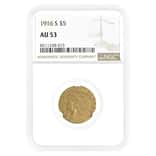 1916-S $5 Indian Head Half Eagle Gold Coin NGC AU 53