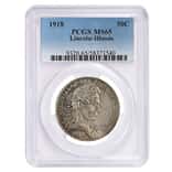 1918 Lincoln-Illinois 90% Silver Half Dollar 50C Commemorative Coin PCGS MS 65