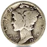 1921 Mercury Dime 90% Silver Coin Good