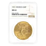 1921 Mexico 50 Pesos Gold Coin NGC MS 61