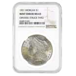 1921 Morgan Silver Dollar $1 NGC MS 63 Mint Error (Obverse Struck Thru)