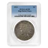 1921 Peace Silver Dollar $1 High Relief PCGS AU 55