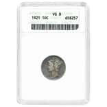 1921 Silver Mercury Dime 10C ANACS VG 8